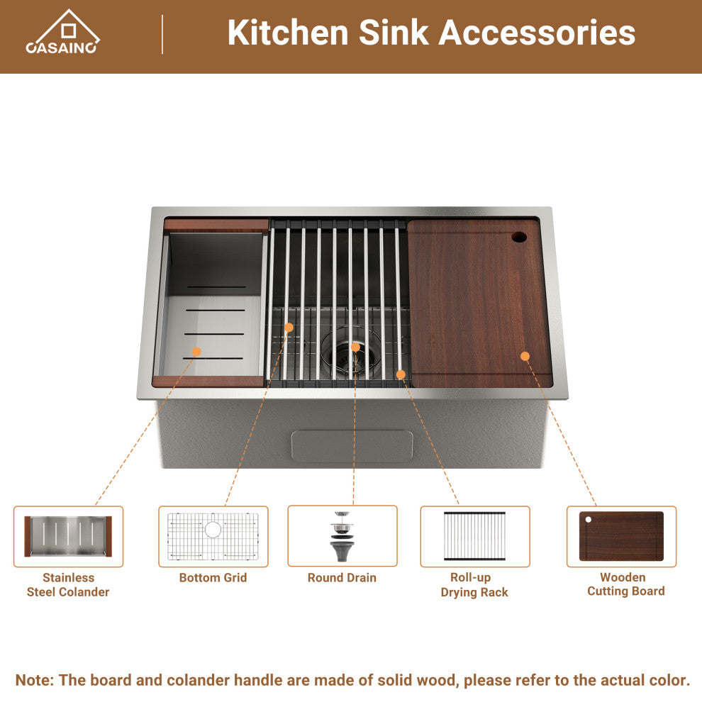 32in Single Bowl Undermount Workstation Kitchen Stainless Steel Sink with Faucet, Matte Black