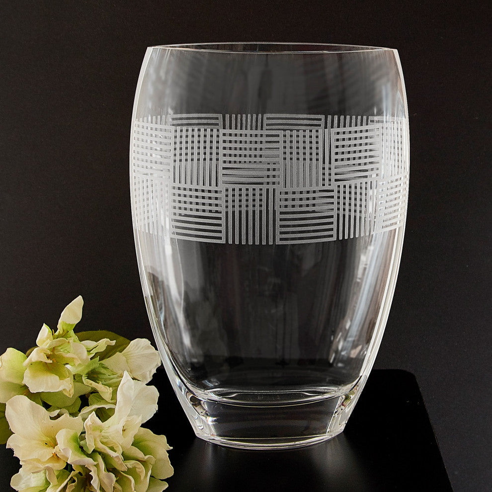 Geometric Mouth Blown European 12" Crystal Vase