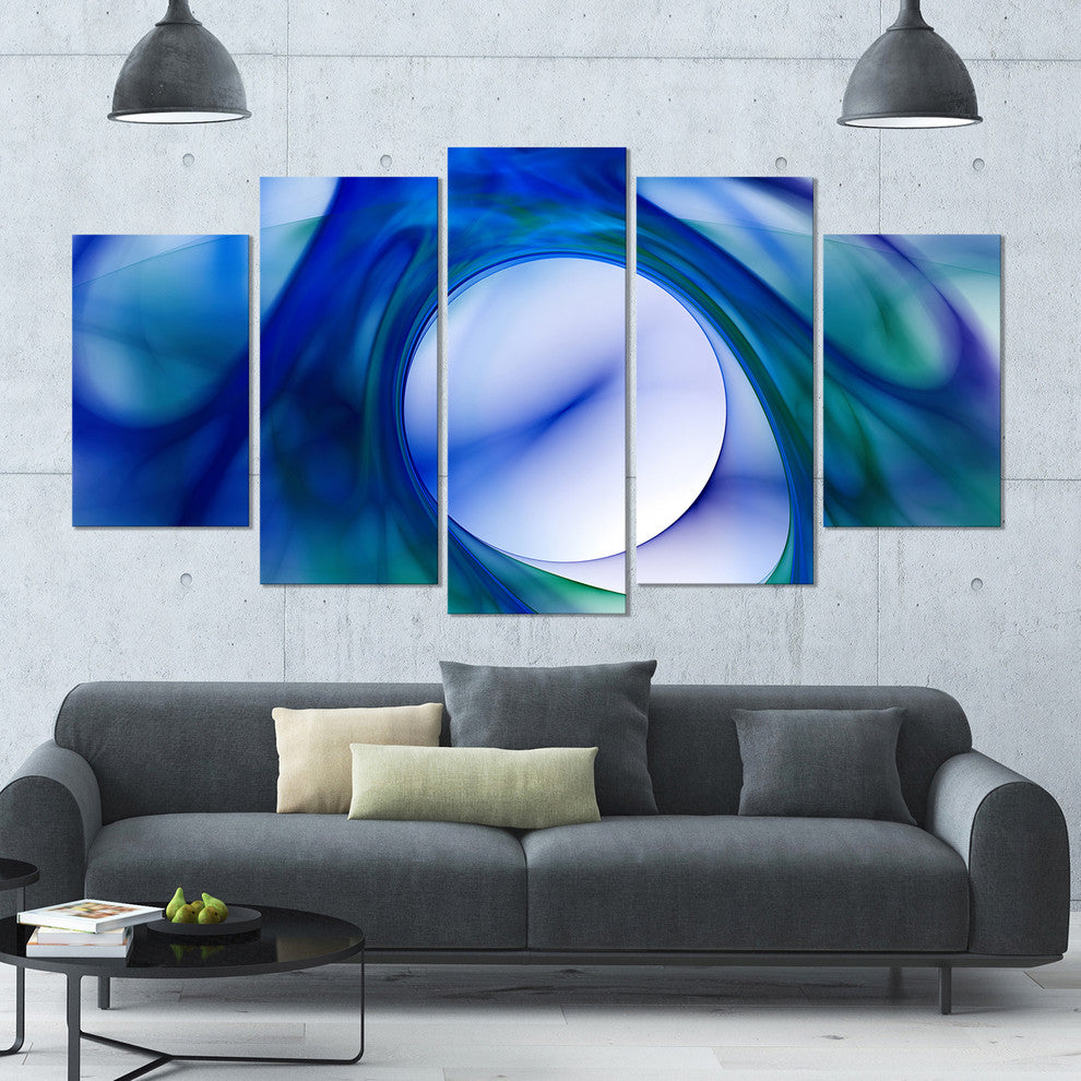 Mystic Blue Fractal, Contemporary Wall Art Canvas, 60"x32", 5 Panels