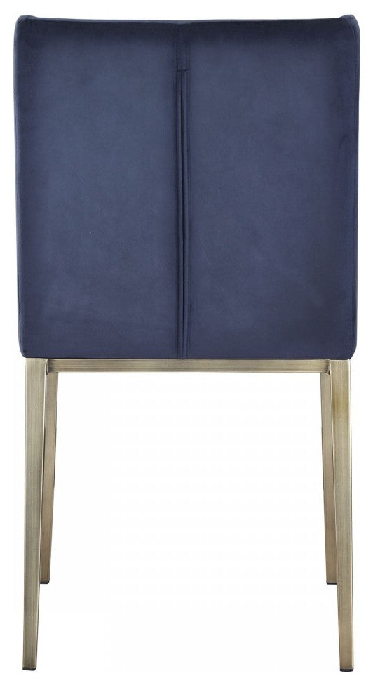 Set of Two Blue Velvet Antique Brass Contemporary Dining Chairs