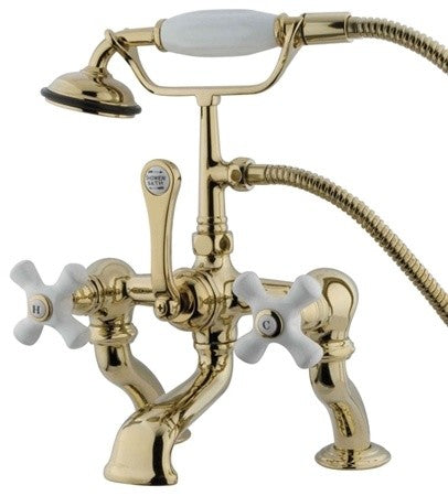 Kingston Brass 7" Deck Mount Tub Faucet With Hand Shower, Polished Brass