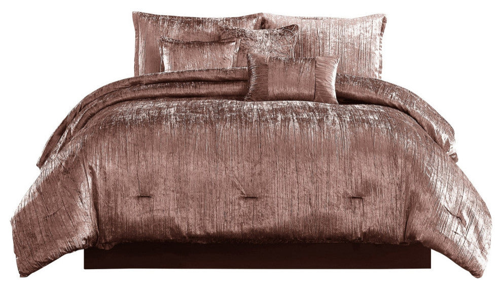 7 Piece King Comforter Set with Shimmering Appeal, Pink