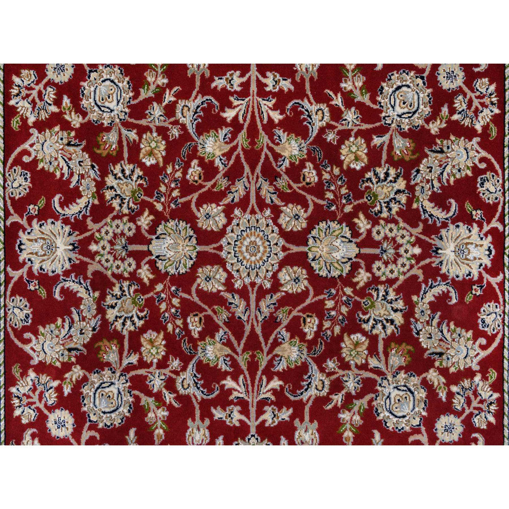 Cherry Red, Nain 250 KPSI, Wool and Silk Hand Knotted Oriental Rug, 6'0"x8'10"