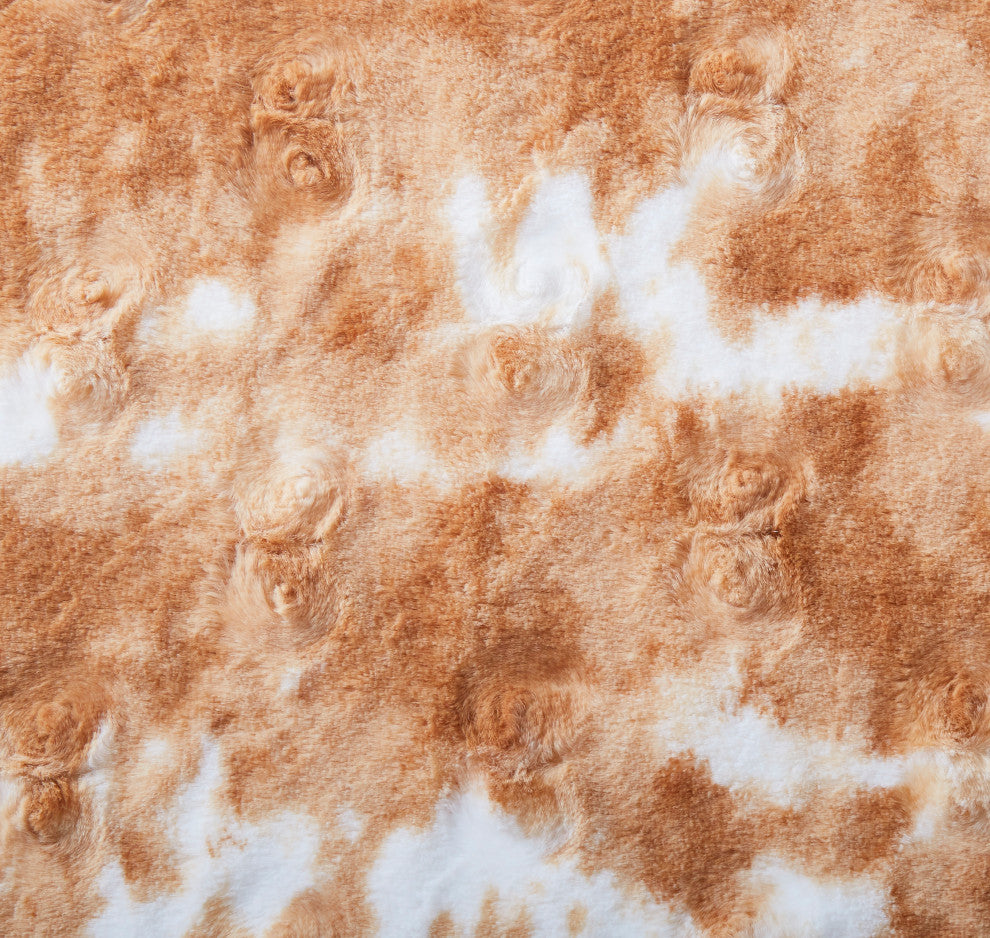 Luxury Pumpkin Orange Brown Rabbit Faux Fur Sherpa Throw Blanket, 50" X 60"