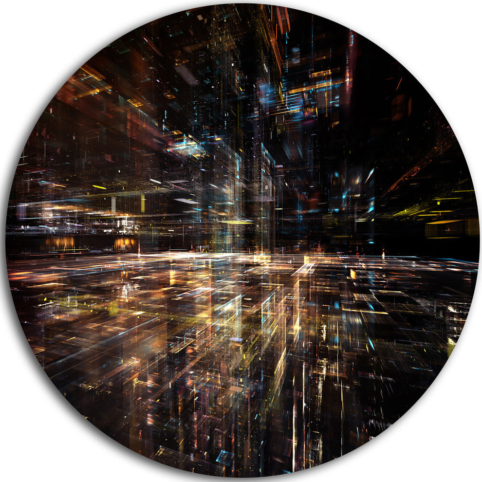 Glow Of Technology, Contemporary Large Disc Metal Wall Art, 11"