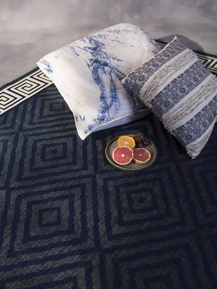 Outdoor Collection Geometric Area Rug - UV Safe Rug, Navy, 5'3"x7'6"