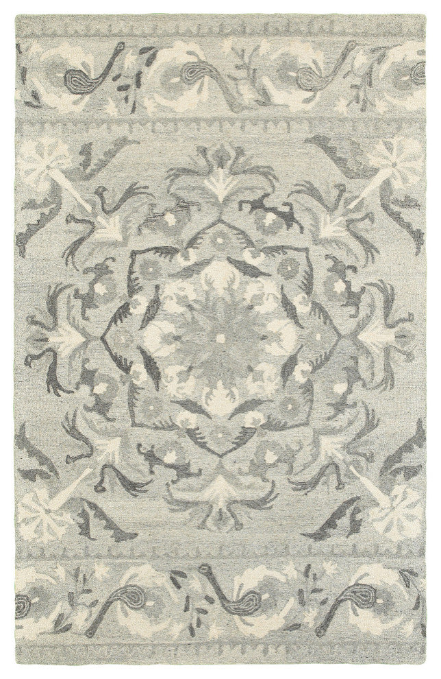 Cecilia Hand-tufted Wool Bordered Medallion Ash/Ivory Area Rug, 10'x13'