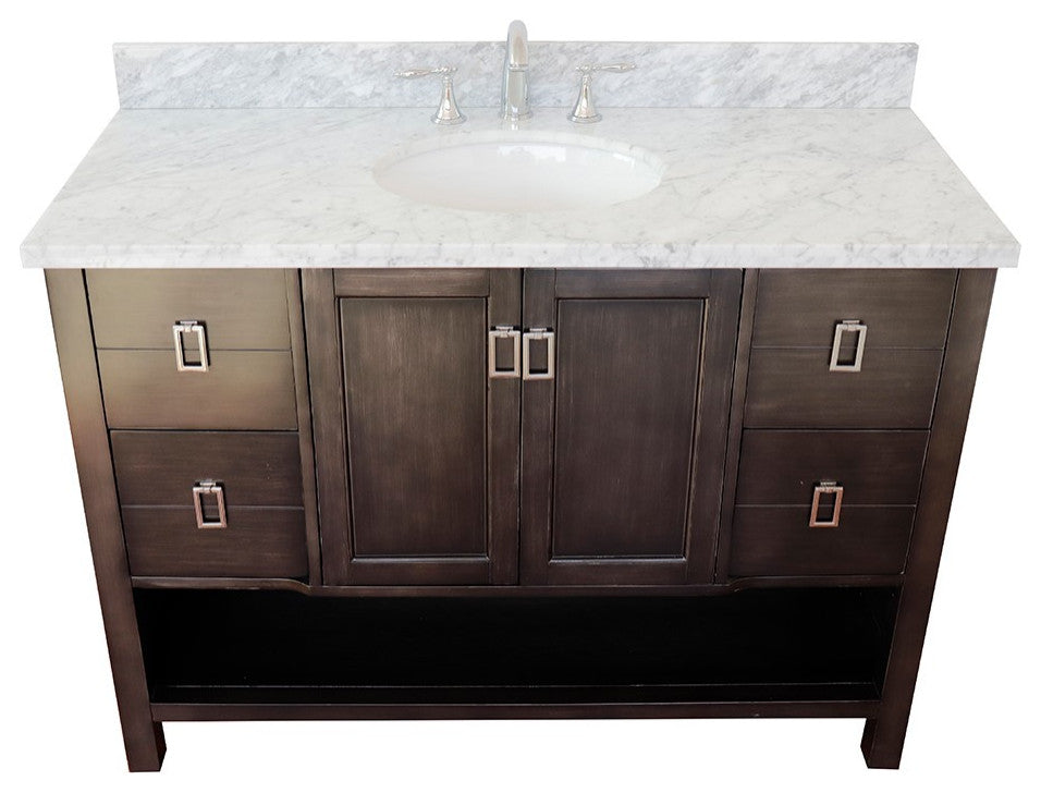 49" Single Vanity, Silvery Brown Finish With White Carrara Top