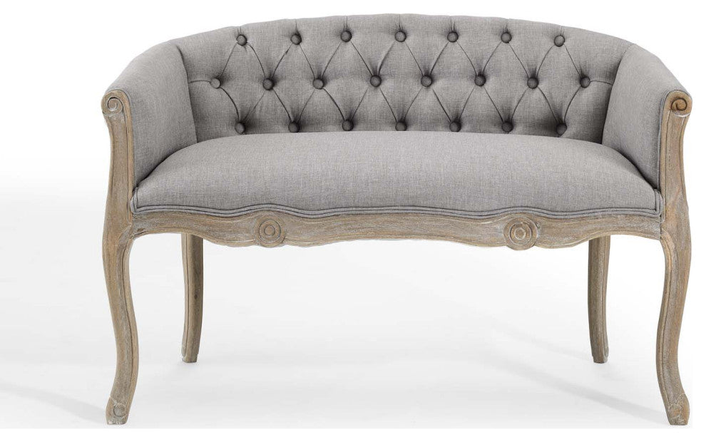 French Vintage Loveseat Sofa, Fabric, Wood, Gray, Modern, Lounge