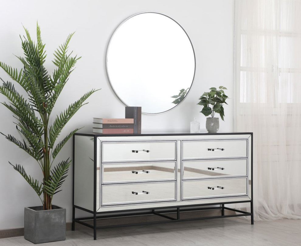 Bailee 60" Mirrored 6-Drawer Chest, Black