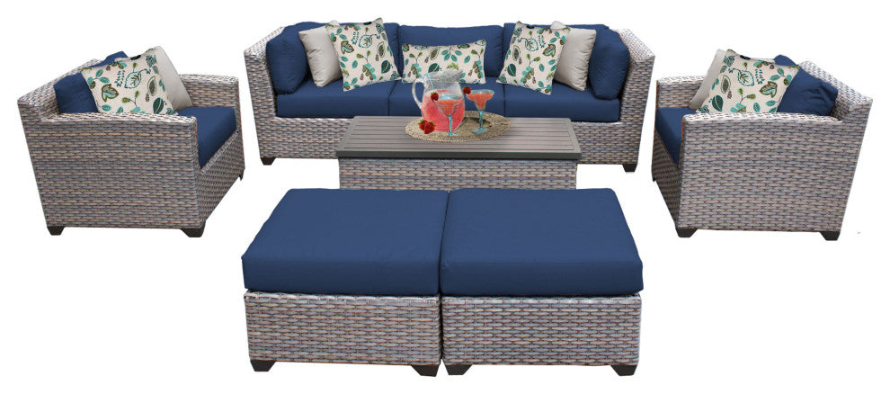 Florence 8 Piece Outdoor Wicker Patio Furniture Set 08c, Navy