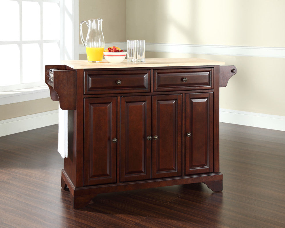 Crosley Furniture LaFayette Natural Wood Top Kitchen Island in Mahogany