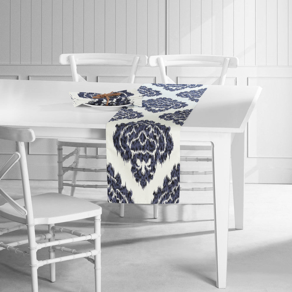 Ikat Printed Cotton Table Runner and Placemats, Ikat Blue