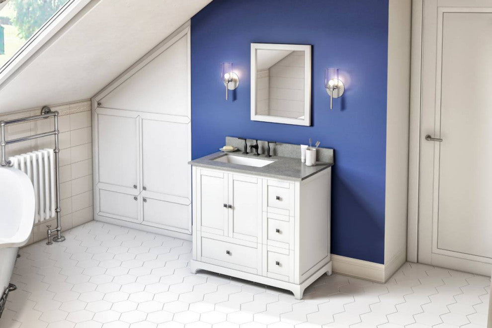 Addington Modern 36" White Left Offset Sink Vanity, Steel Grey Cultured Marble V