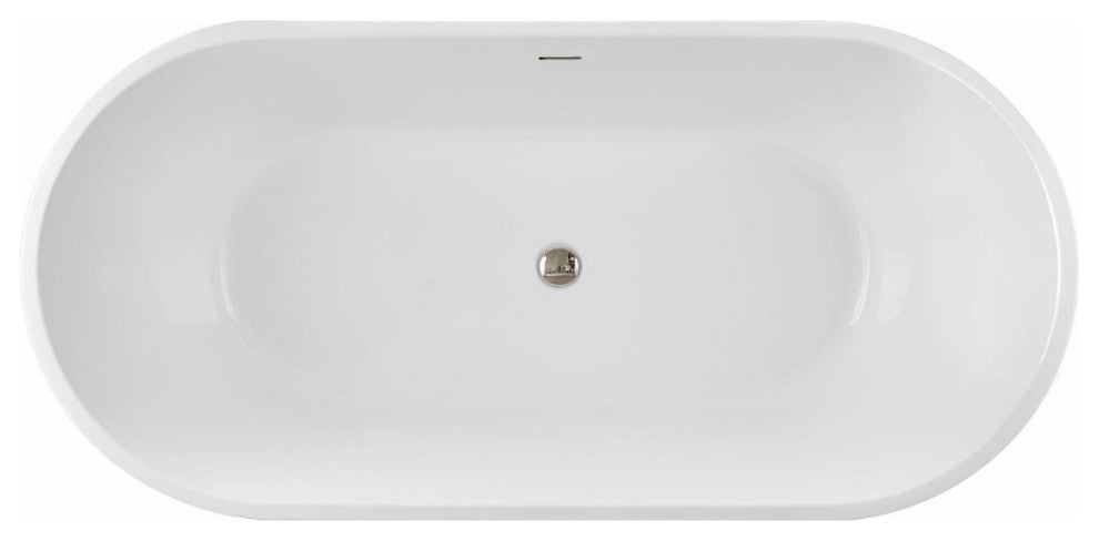 Mia Acrylic Double Ended Freestanding Tub, White / Polished Nickel Drain, 47 Inc