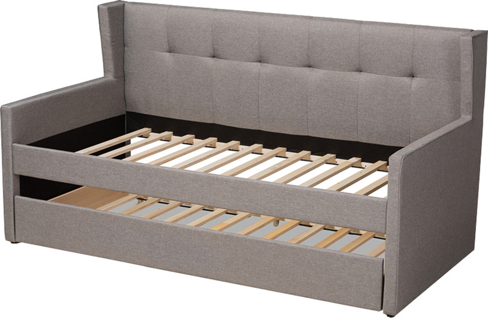 Modern and Contemporary Grey Fabric Upholstered Twin Size Daybed With Trundle