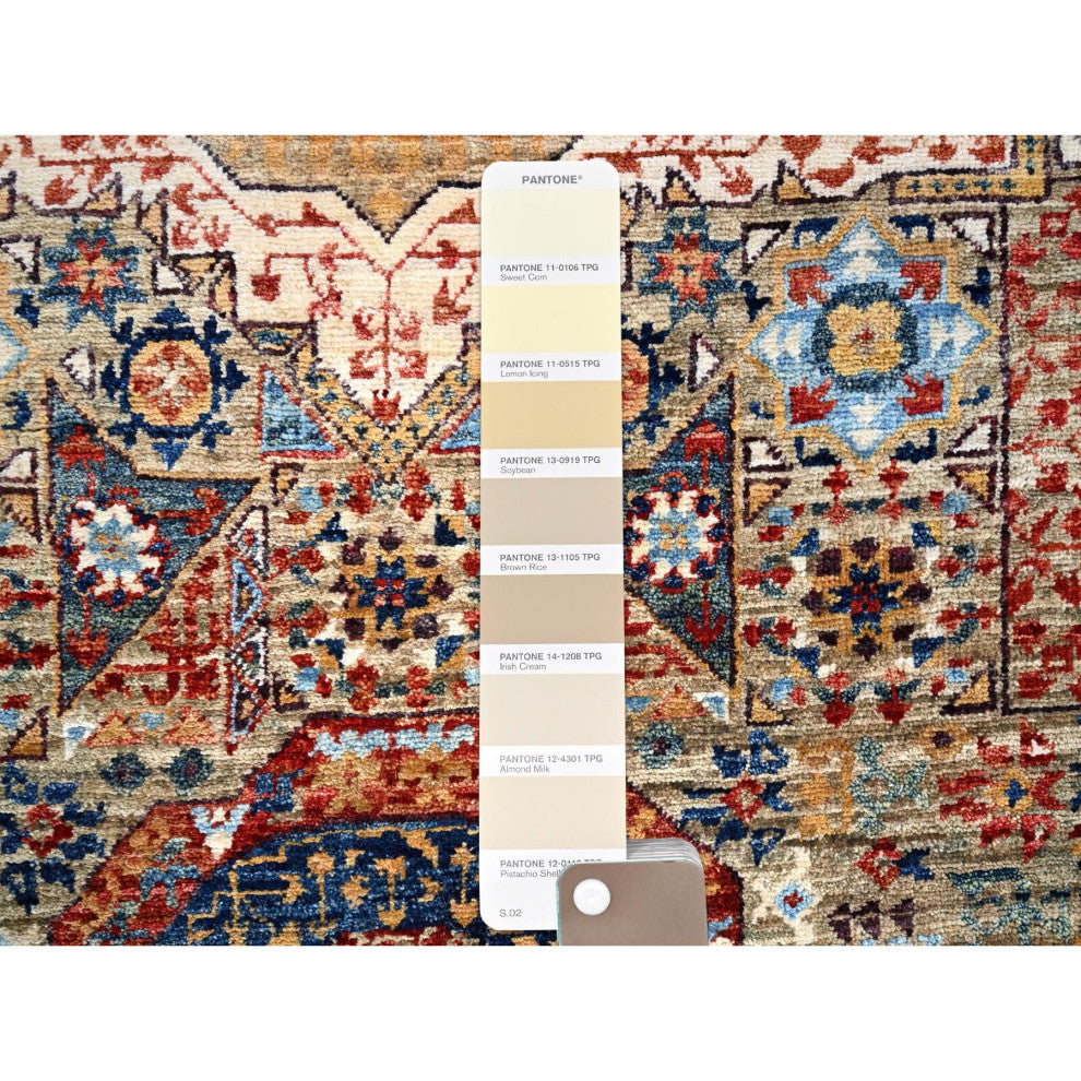 White, Mamluk Design, Soft Wool, Hand Knotted, Runner Oriental Rug, 2'5"x10'3"