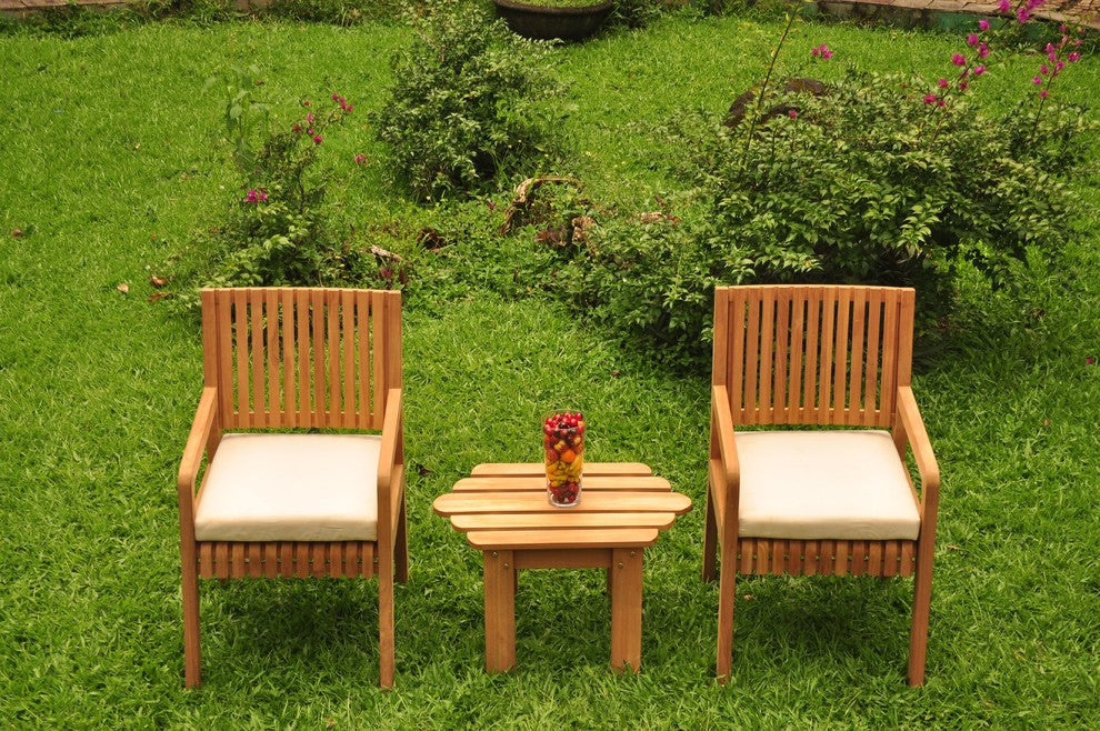 3-Piece Outdoor Patio Teak Dining Set: 27.5" Square Table, 2 Maldives Arm Chairs