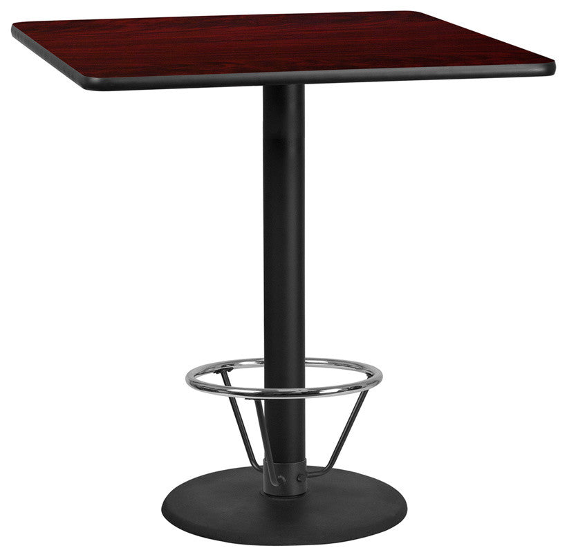 42" Square Mahogany Table Top With 24" Round Ht Table Base and Foot Ring
