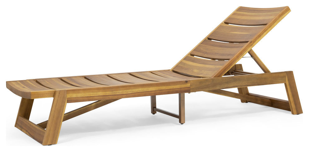 Lillian Outdoor Wood and Iron Chaise Lounge, Teak Finish, Yellow