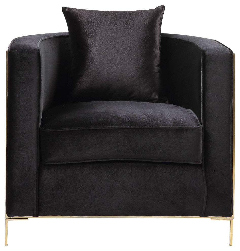 Fergal Chair With Pillow, Black Velvet and Gold Finish