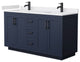 60"DBL Vanity Dark Blue, White Cult. Marble Countertop, Sinks, Black Trim