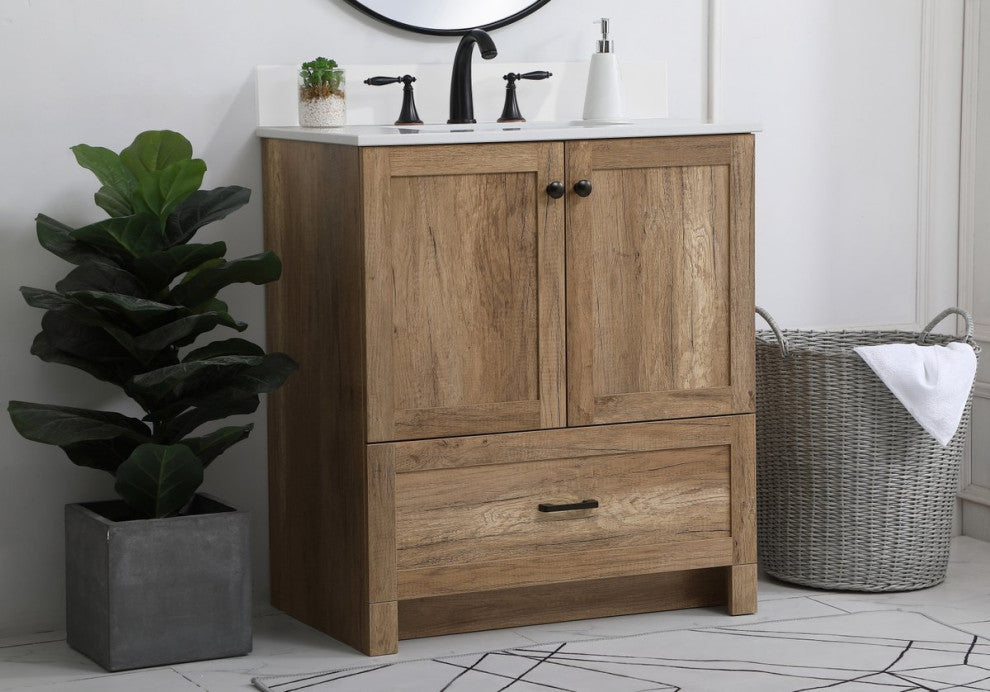 Home Living 30" Single Bathroom Vanity, Natural Oak With Backsplash