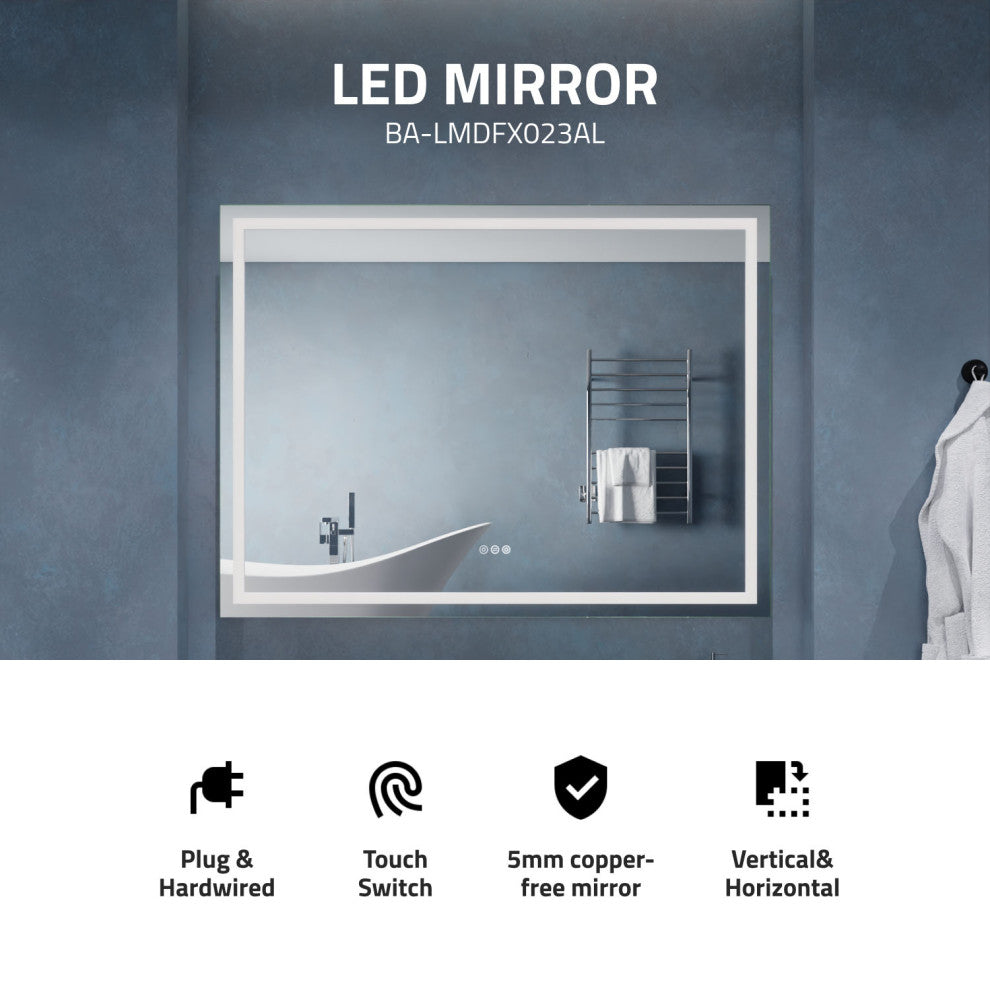 ANZZI 36" x 48" Frameless LED Front/Back Light Bathroom Mirror WithDefogger
