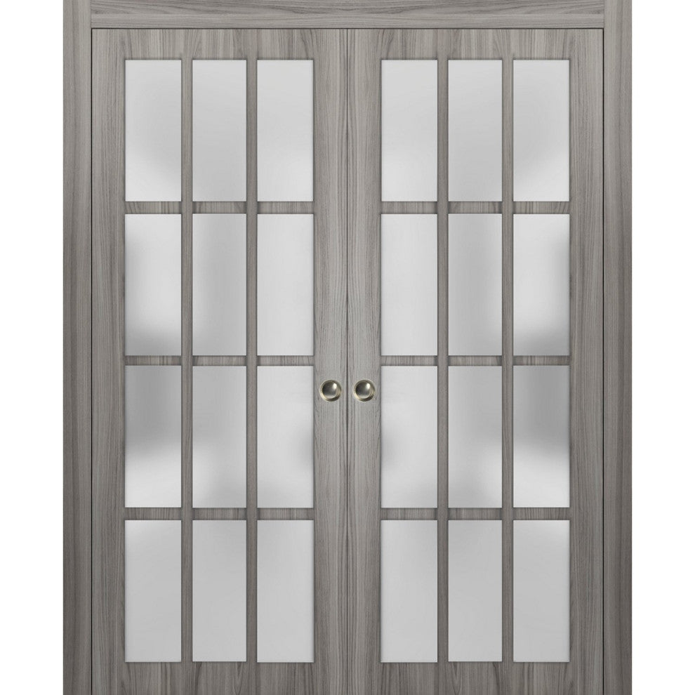 Interior Double Pocket Doors Frosted Glass |Felicia 3312 Ginger Ash Grey 60x84