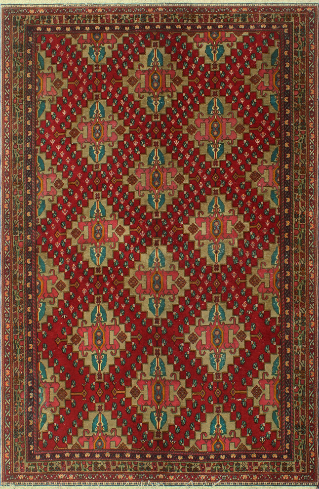 Fine Vintage Distressed Lahor 76 Red Rug