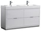 Valencia 60" Glossy White Free Standing Double Sink Bathroom Vanity