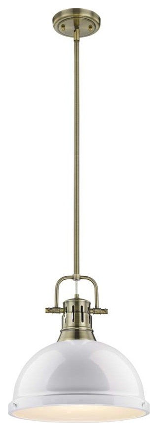 Golden Duncan 1 Light Pendant with Rod, Aged Brass, White Shade