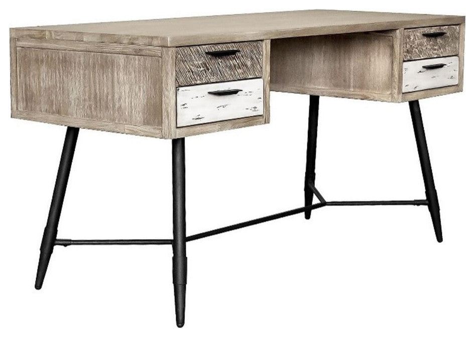 Armen Living Bridges 4-Drawer Modern Wood Desk in Natural/Gray
