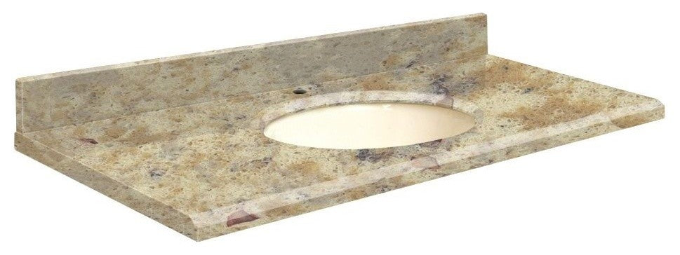 Quartz 25"x19" Vanity Top, Biscuit Bowl, Trail, Single Hole