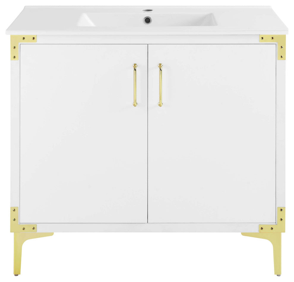 Voltaire 36" Single, Bathroom Vanity, White With Gold Hardware