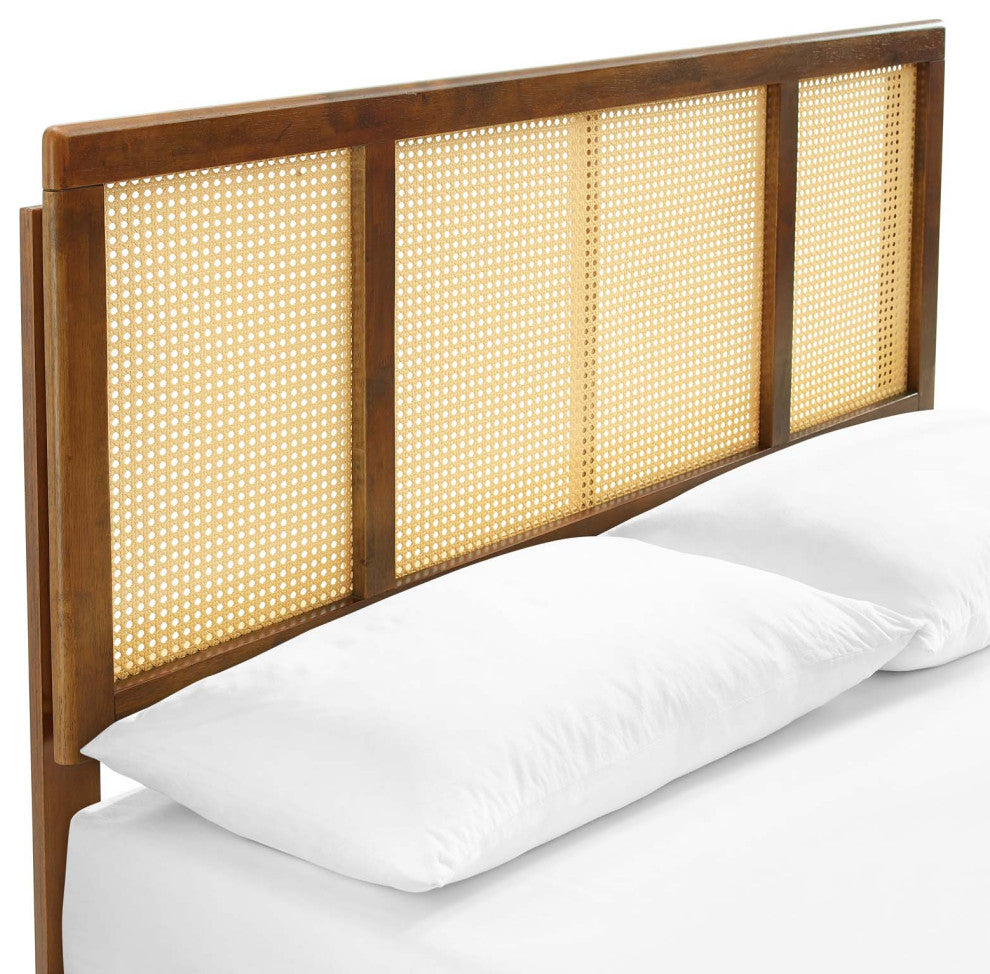 Kelsea Cane and Wood Queen Platform Bed With Angular Legs