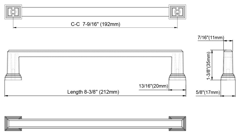 Dowell Series 3011 Handles, 192mm/7.6" CTC, Brushed Nickel, 5-Pack