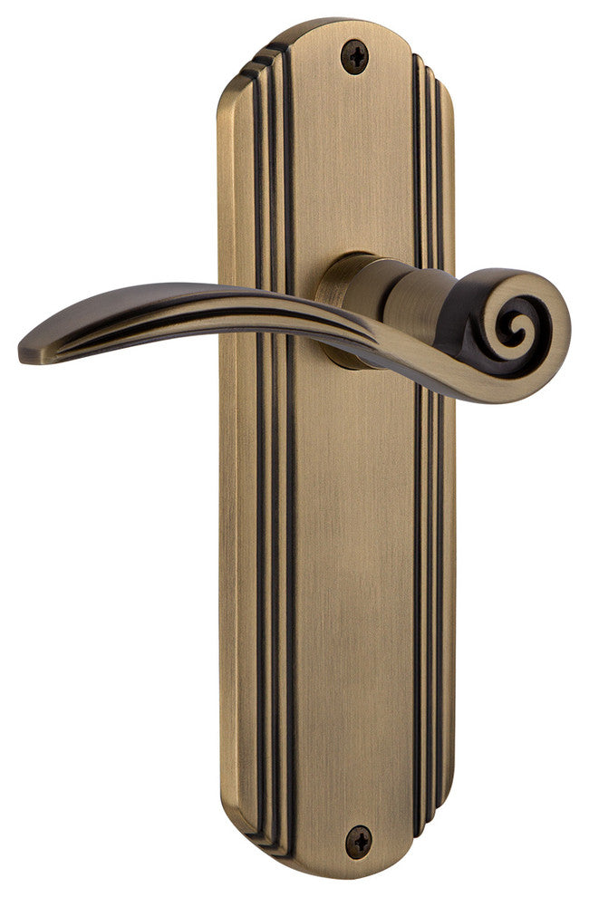 Deco Plate With Swan Lever, Antique Brass, Right-Handed