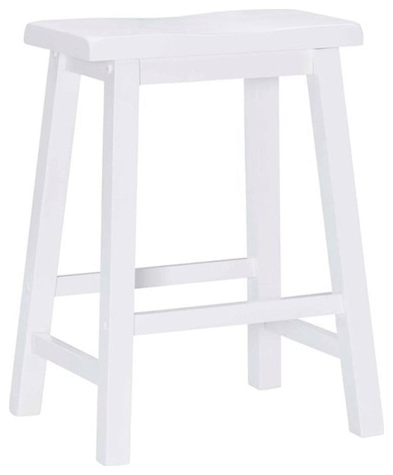 Linon Beamon 24" Sturdy Wood Backless Saddle Seat Counter Stool in Pure White