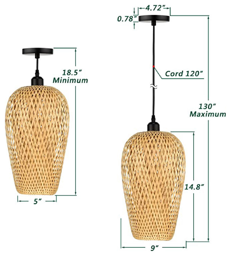 Natural Color bamboo 1 Light rattan hanging light Boho dome light fixtures