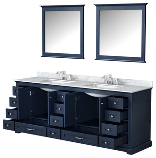 Dukes 84" Navy Blue Double Vanity, White Square Sinks, 34" Mirrors With Faucets