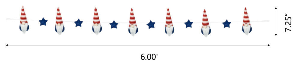 6' Fabric Patriotic Gnome Garland