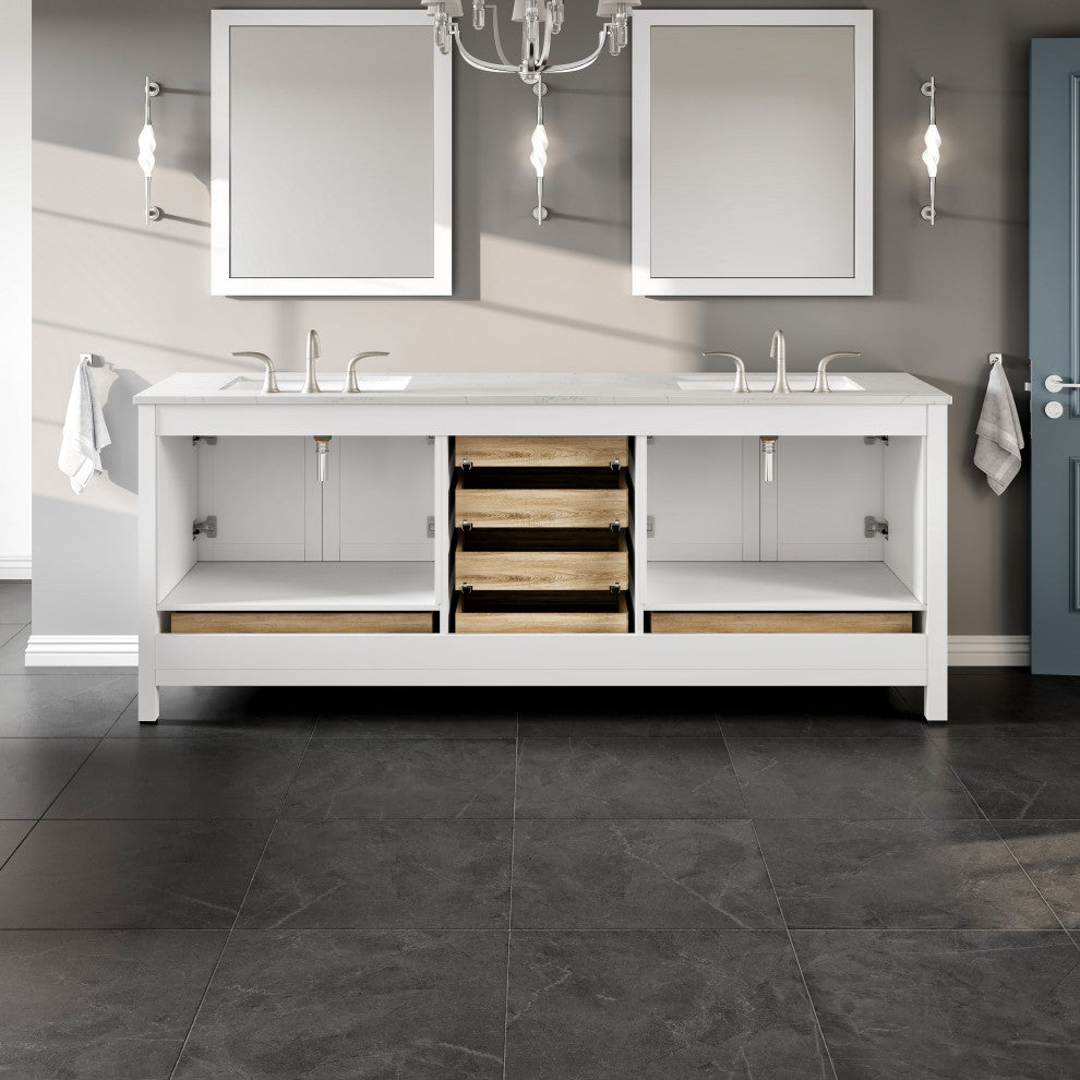 Aberdeen 84" White Double Sink, Quartz Top