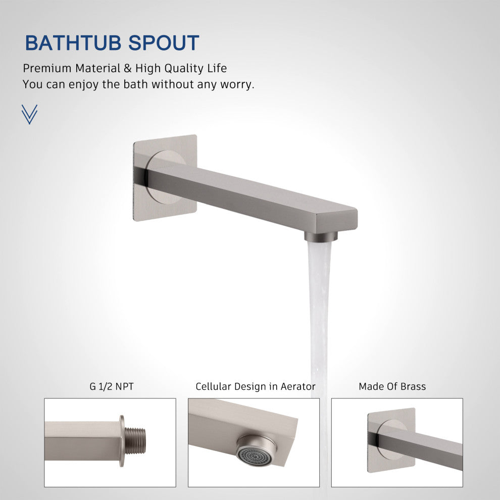 CASAINC 10" Wall Mounted Luxury Dual Rainfall Shower System Kit w Bathtub Spout, Brushed Nickel