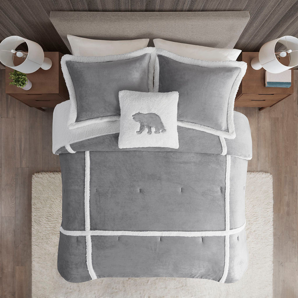 Woolrich Orlen Winter Cabin Plush to Sherpa Comforter Set, Gray