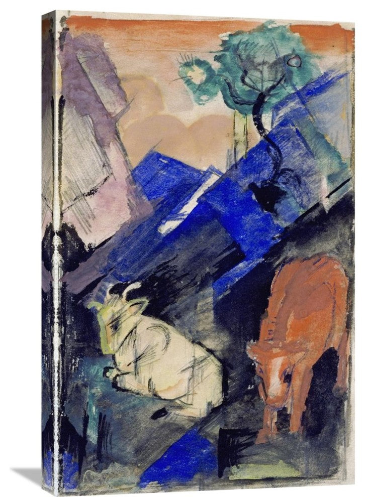 "Two Cattle In a Hilly Landscape" Artwork