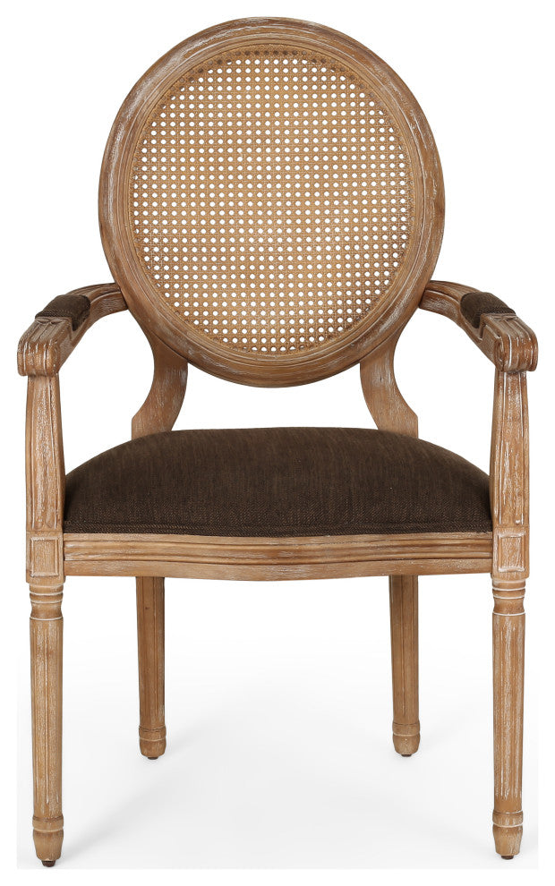 Bryan French Country Upholstered Wood and Cane 5-Piece Circular Dining Set, Natural/Brown
