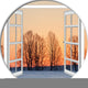 Open Window To Snowy Sunset, Landscape Large Disc Metal Wall Art, 23"