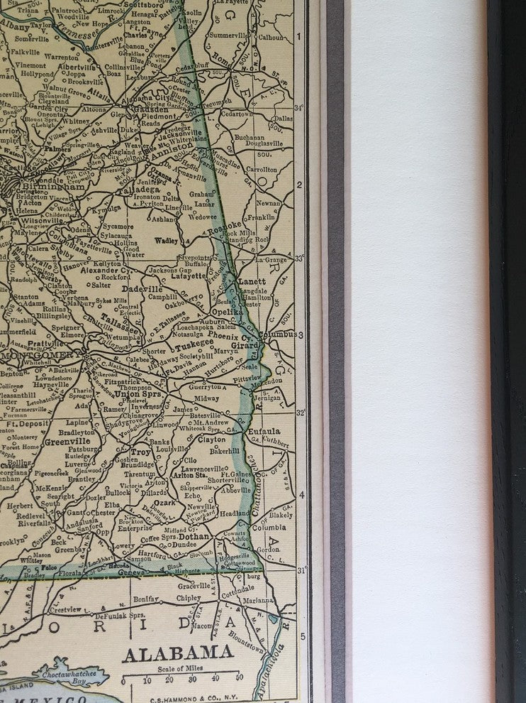 Vintage Alabama State Map, Framed Original Alabama Map - Authentic 1920s