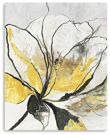 30" Modern Yellow and Black Flower Canvas Wall Art